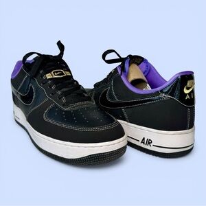 Nike Air Force 1 Low '07 LV8 World Champ Lakers M Sz 10, W Sz 11.5 Black Purple
